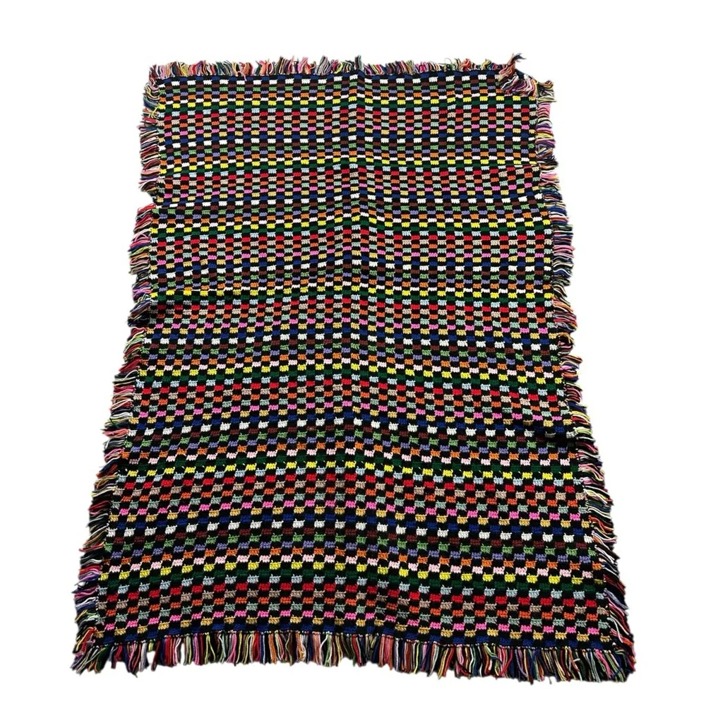 Handmade Crochet Fringe Multicolored Afghan Throw  Blanket 47x65